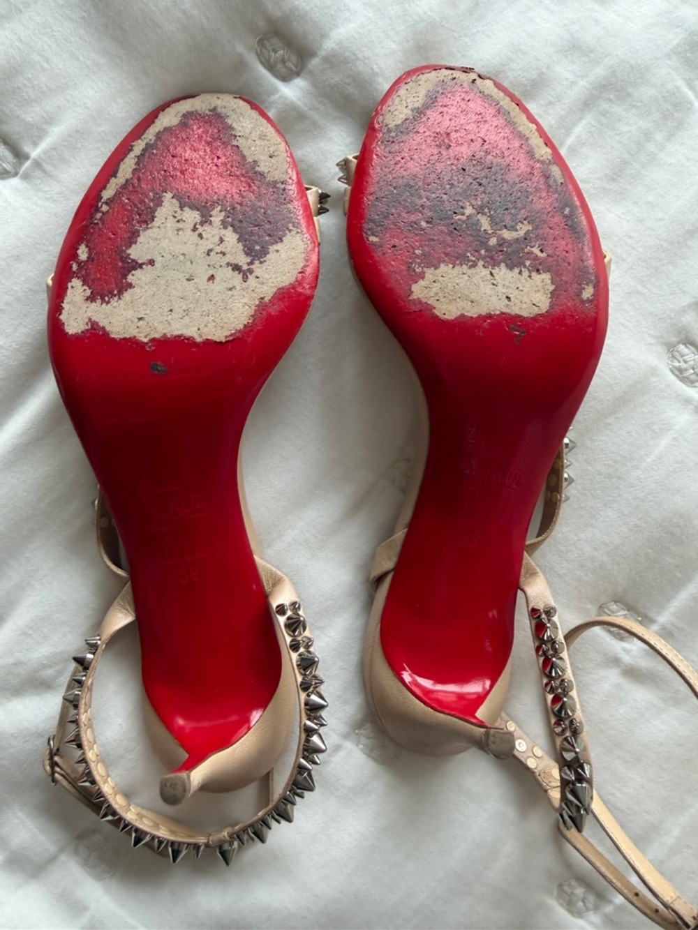 Christian Louboutin Mafaldina Spike Leather Sandals 70mm Nude Size EU 39/US 9 - Picture 4 of 5